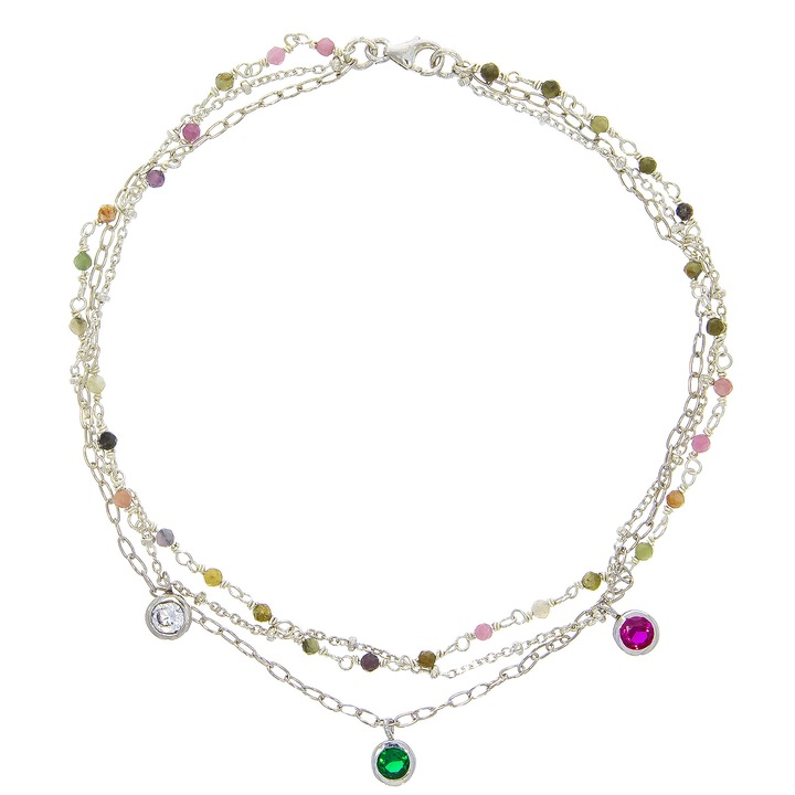 Bratara Argint pentru Glezna cu Cristale Multicolore