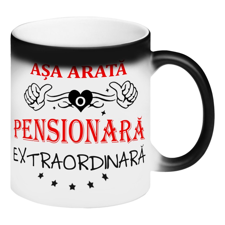 Cana termosensibila neagra personalizata Asa arata o pensionara extraordinara, 325 ml, Pop Radu Daniel II