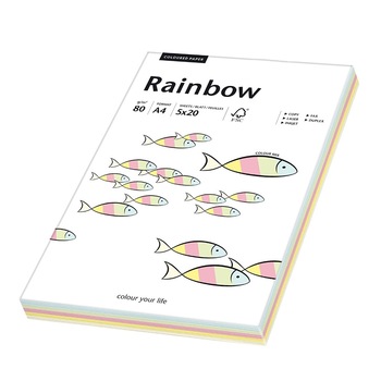 Hartie A4 colorata mix, 80 g/mp, Rainbow, 100 coli/top, 5 culori pastel Hartie A4 colorata mix, 80 g/mp, Rainbow, 100 coli/top, 5 culori pastel