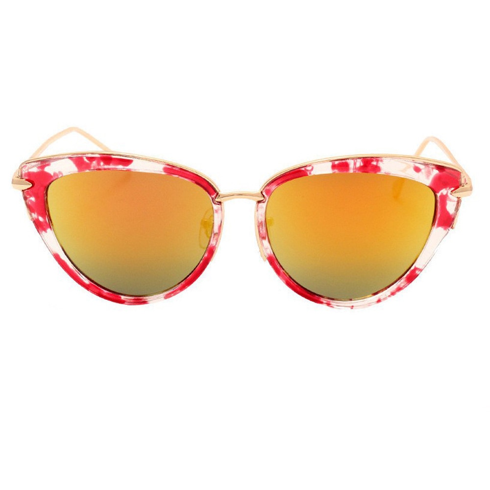 Ochelari de soare model cat eyes, rame animal print rosu si auriu, DyStyle