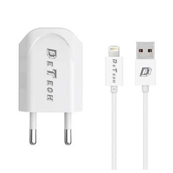 Incarcator Retea (14116) DeTech DE-11i 230V / 5V - 1A + Cablu de Date Lightning iPhone 5/6/7 Alb Blister Incarcator Retea (14116) DeTech DE-11i 230V / 5V - 1A + Cablu de Date Lightning iPhone 5/6/7 Alb Blister