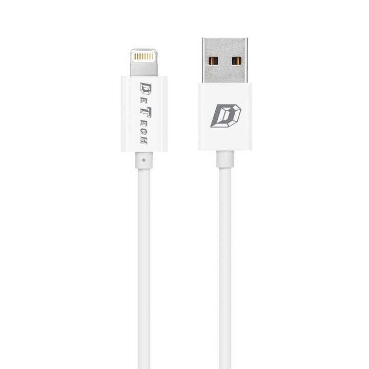 Cablu DeTech USB la tip Lightning compatibil cu iPhone 5, 6, 7, X, lungime 1m