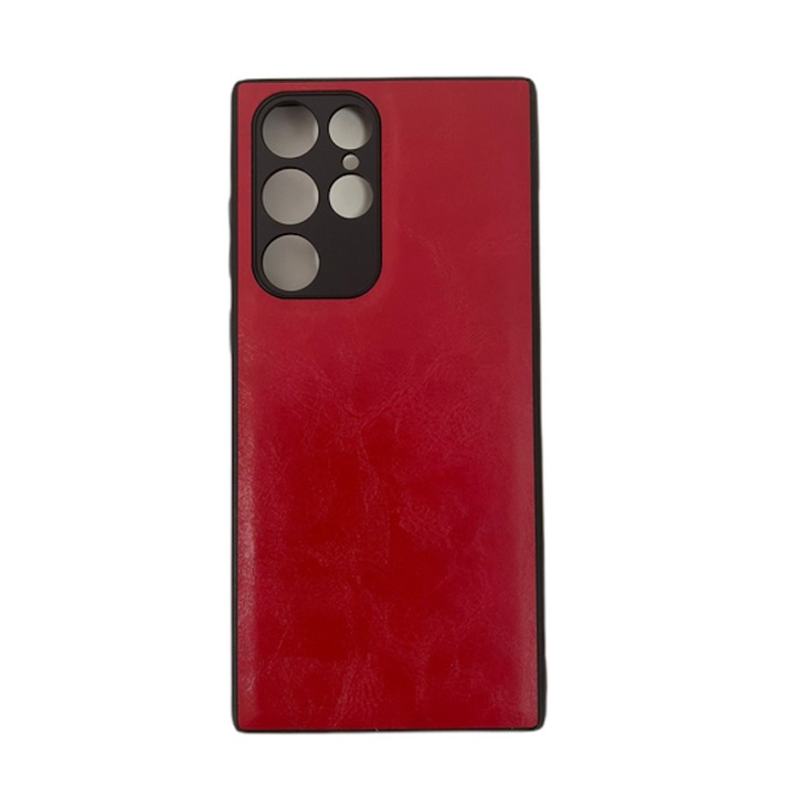 Husa de protectie spate pentru Samsung Galaxy S22 Ultra, confectionata din piele ecologica, disponibila in culoarea rosie