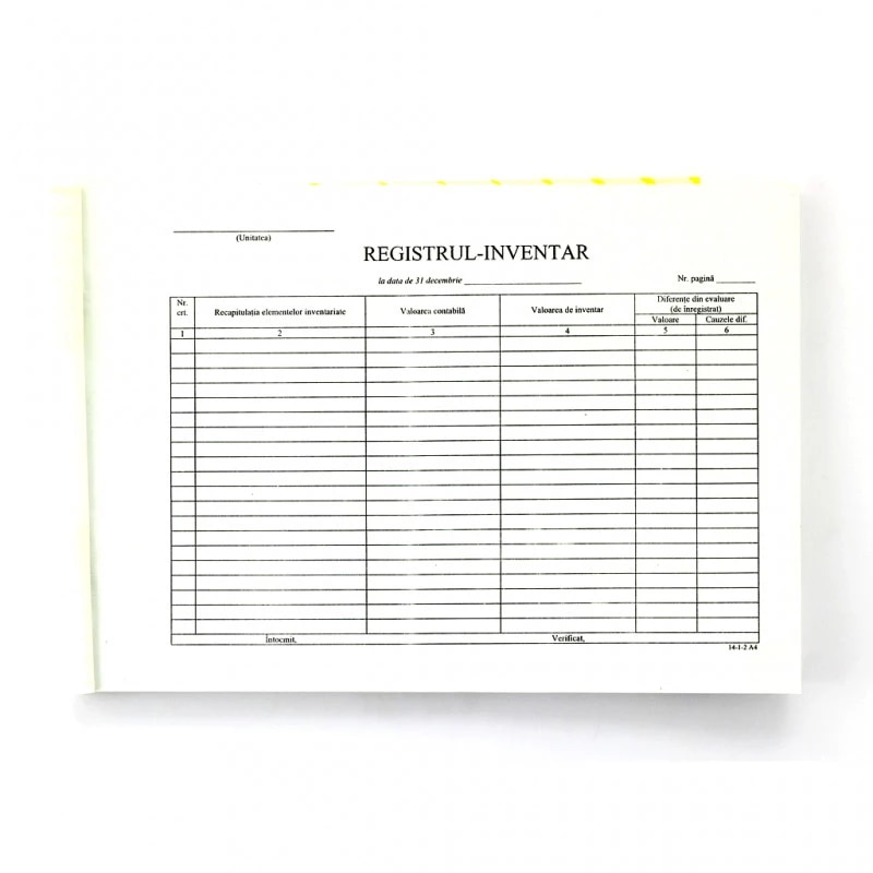 Registru inventar 31 decembrie, format A4, orientare vedere, 100 file ...