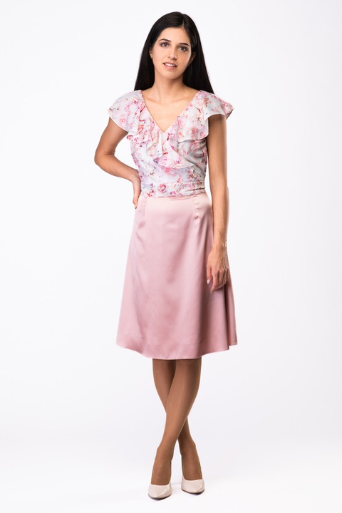 Rochie de vara satinata, Annakolibri, cu bujori M&A, floral, Roz, Roz