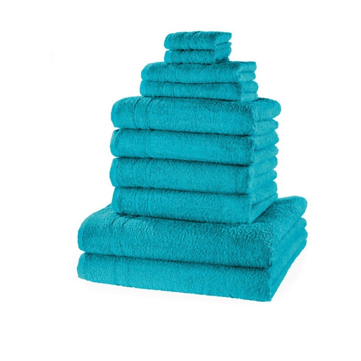 Комплект от 10 кърпи за баня, 420 g/m², 100% памук, 4х50x100 см, 2х70x140 см, 2х30x50 см, 2х30x30 см, Petrol Blue