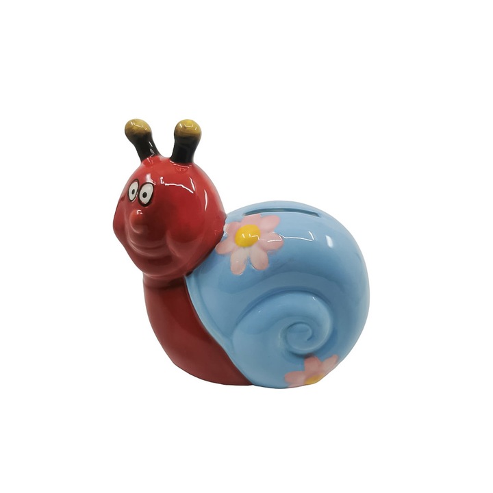 Pusculita LuckySnail, din rasina, creata manual cu atentie la detalii, albastra/rosu, 12x13 cm, Doty®️