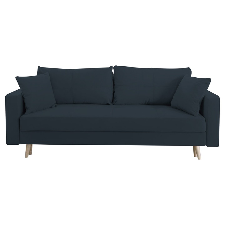 Canapea extensibila Sofia, cu lada de depozitare si picioare de lemn, catifea v97 gri inchis, 220x90x80