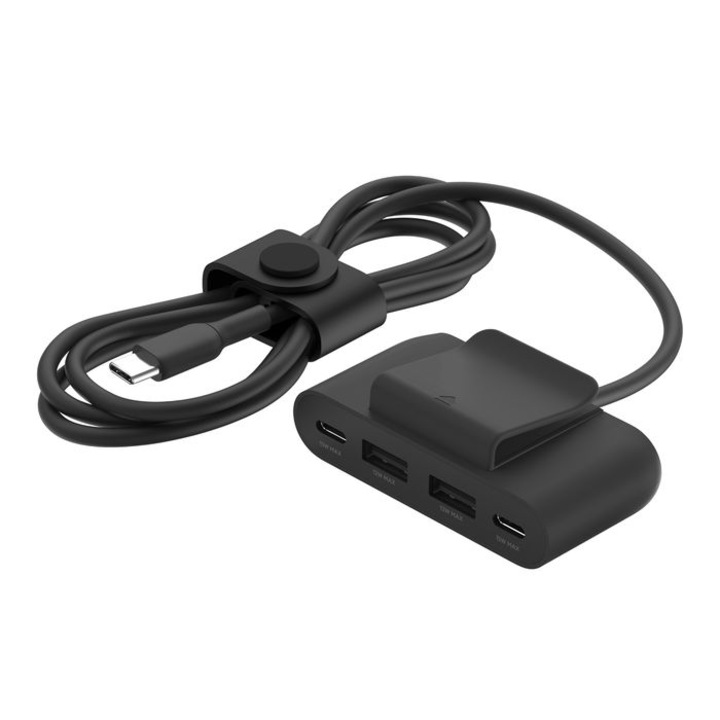 Belkin USB HUB (BUZ001BT2MBKB7), USB Type-C вход, 2x USB Type-C и 2x USB-A порт изходи, 2 m кабел, черен