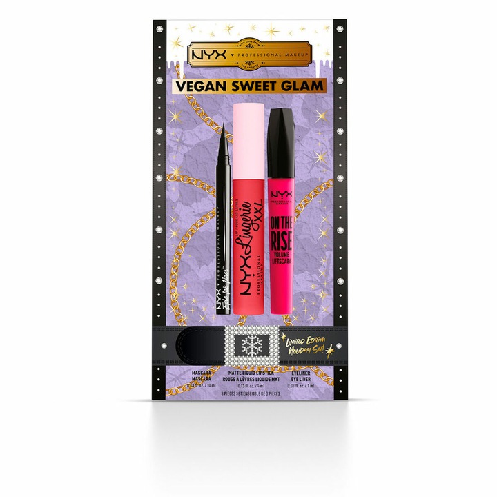 Set Ediție Limitată SWEET GLAM VEGAN, NYX, Lip Balm/ Mascara/ Tus, Multicolor