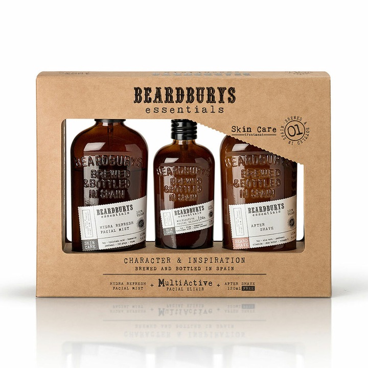 Beardburys козметичен комплект за мъже, серум за лице 50 мл, балсам за след бръснене 120 мл, спрей за лице 120 мл, веган