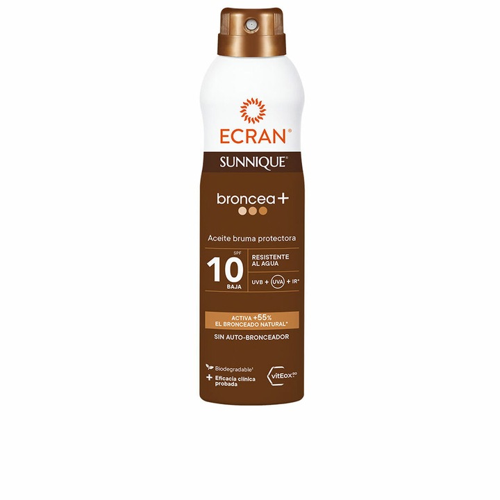 Ecran Sunnique Broncea+ barnító olaj, vízálló, fenntartható csomagolás, SPF 10, 250 ml