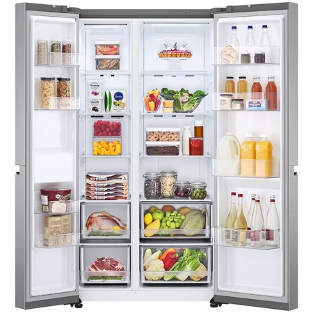 Side by side LG GSBV70PZTE, 655 l, No Frost, DoorCooling, Clasa E, Compresor Linear Inverter, LinearCooling, UltraSleek, Smart Diagnosis, H 179 cm, Inox