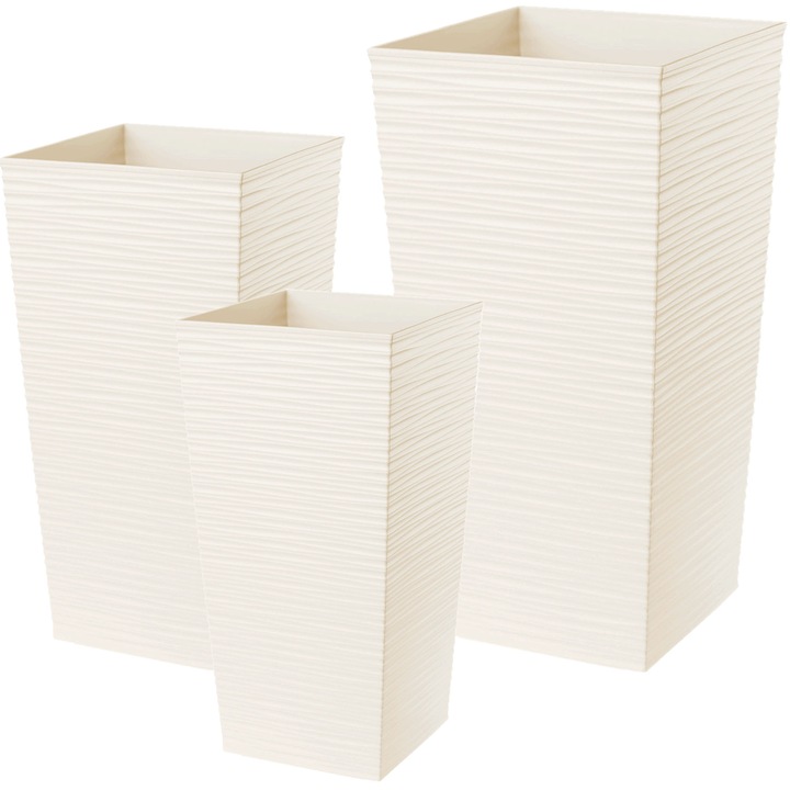 3 db virágcserep készlet, Kadax, Műanyag, 19 cm/25 cm/30 cm, Krém