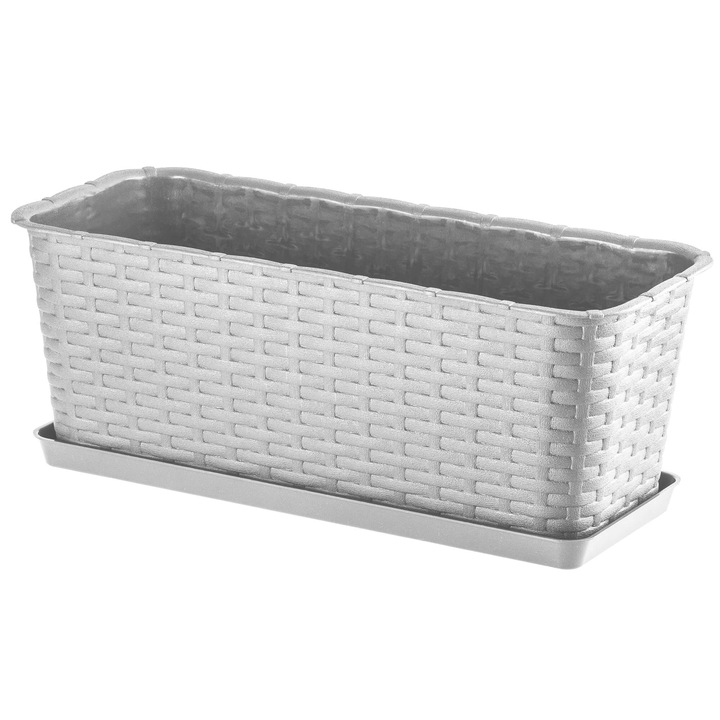 KADAX 40 cm-es rattan erkélyedény, szürke, támasztékkal