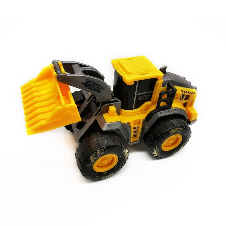 Buldo-Excavator de jucarie din plastic cu graifer, 12cm, VisionXXI