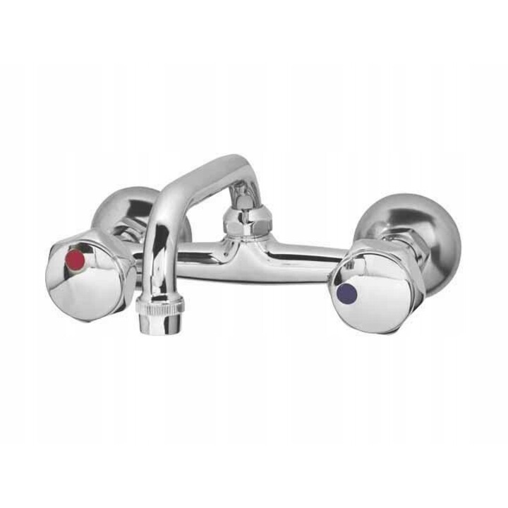 Falra szerelhető csaptelep mozgatható kifolyóval, 1/2 x 3/4 hüvelyk, sárgaréz, ezüst