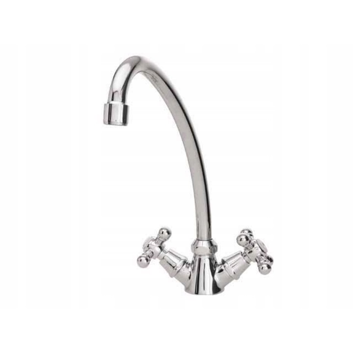 Konyhai mosogató csaptelep mozgatható fúvókával, gyémánt, 350 mm, sárgaréz, ezüst