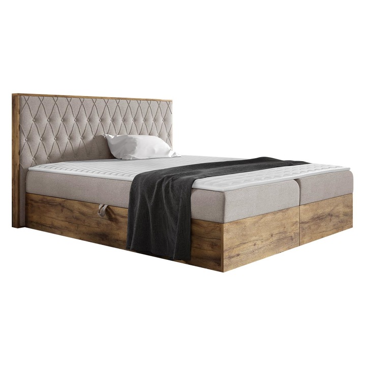 Pat matrimonial Madaris 6 120x200, MIRJAN24, stejar + bej, 128x208x103 cm
