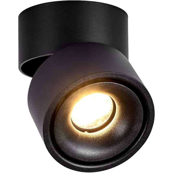 Plafoniera spot LED, Aluminiu, 10W, Lumina calda, 10 x 10 x 10 cm, Negru