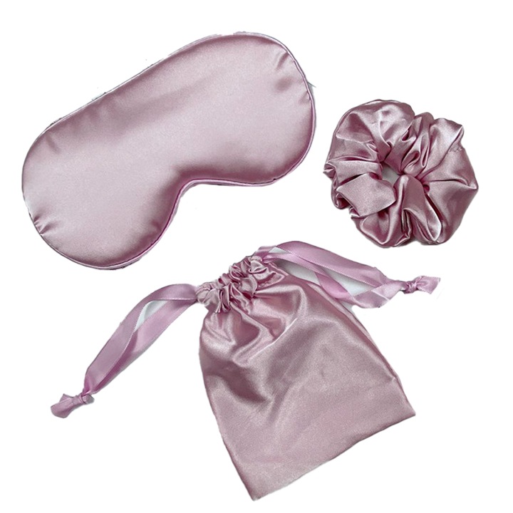 Masca pentru somn AMRUGL, matase simulata, reglabila, mov, 21 x 9.5 cm