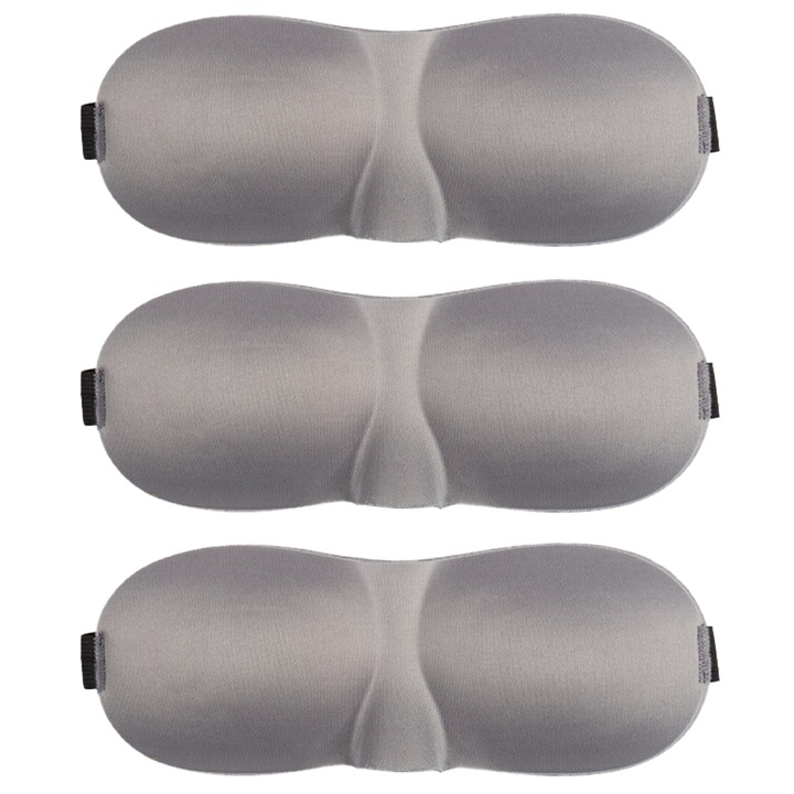 Set 3 masti de dormit, blocare lumina, design 3D, gri, pentru dormit pe lateral