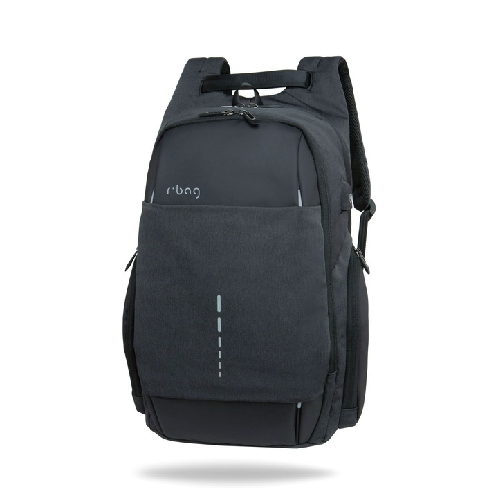 Rucsac barbati pentru laptop, R-Bag, Poliester, 13-15.6", USB, Negru