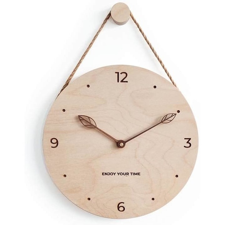 Ceas de perete rustic, Lemn, 30cm, Maro