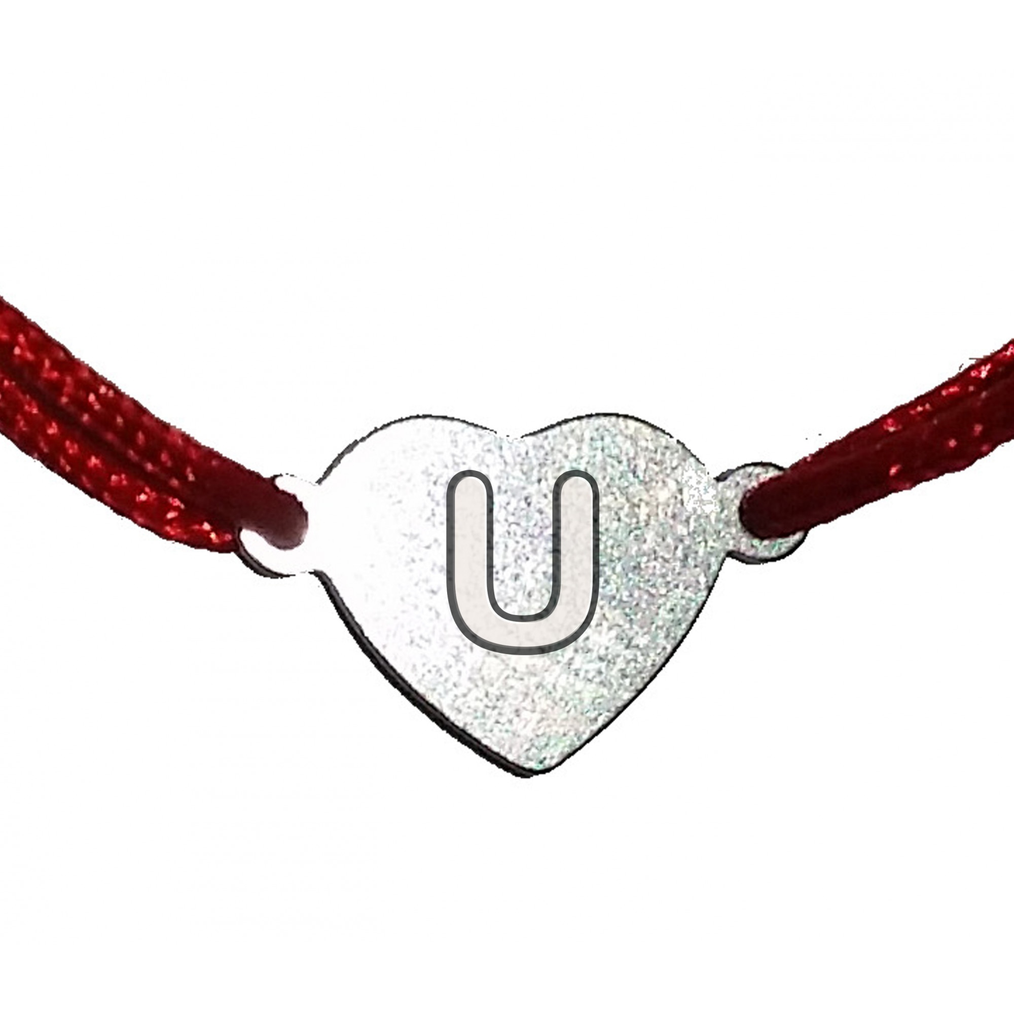 Bratara rosie LITERA 'U' cu medalion inima