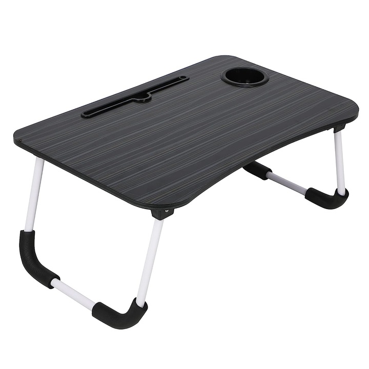 Laptop asztal Digital One SP00836, Laptop állvány, Fa, Sötét furnér, Pohár és tablet tartóval