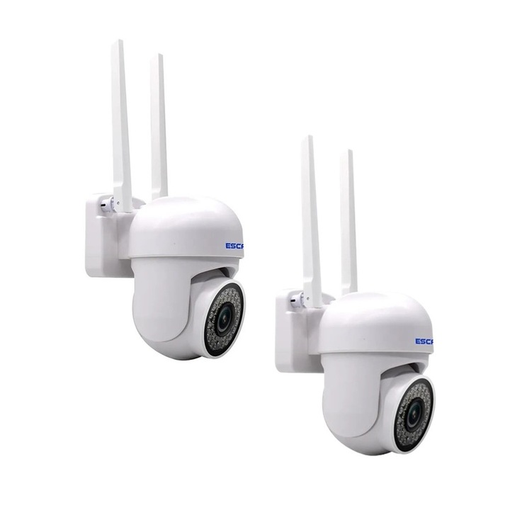 Комплект 2 броя външна безжична IP камера ESCAM PVR007, FHD, 1080P, H.265, 3 Megapixel, WIFI, Водоустойчива, Бяла