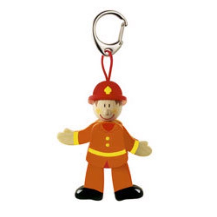 Ключодържател Sevi, С дървена фигурка Пожарникар, 8.50х3 cm, Оранжев