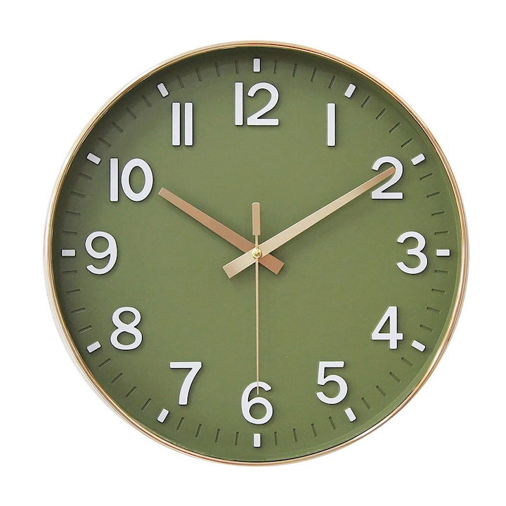 Стенен часовник, Vaxiuja, ABS/стъкло, 30 см, зелен