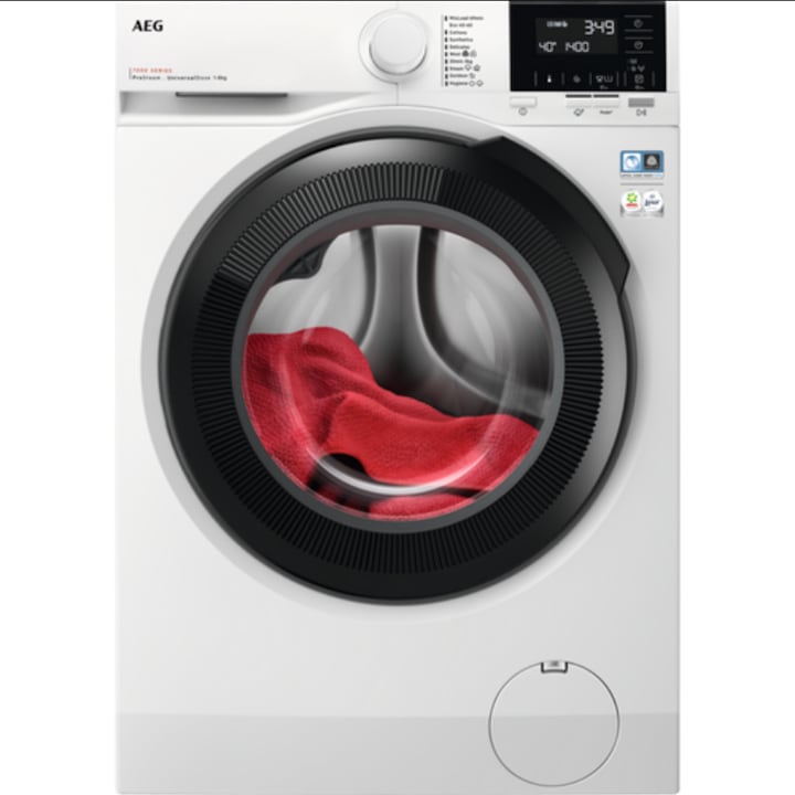 Пералня с предно зареждане AEG LFR71844UE UniversalDose, 8 кг, 1400 об/мин, Енергиен клас А, LED дисплей, Бял