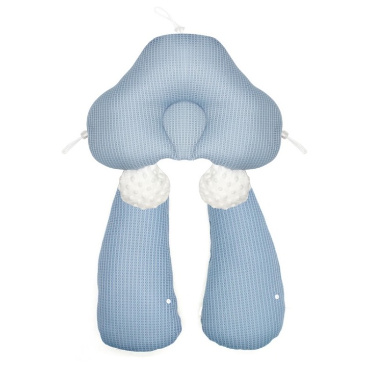 Perna sprijin cap bebelus, Walalla, Bumbac, 0-2 ani, 48 x 30 x 3 cm, 500 g, Albastru/Alb