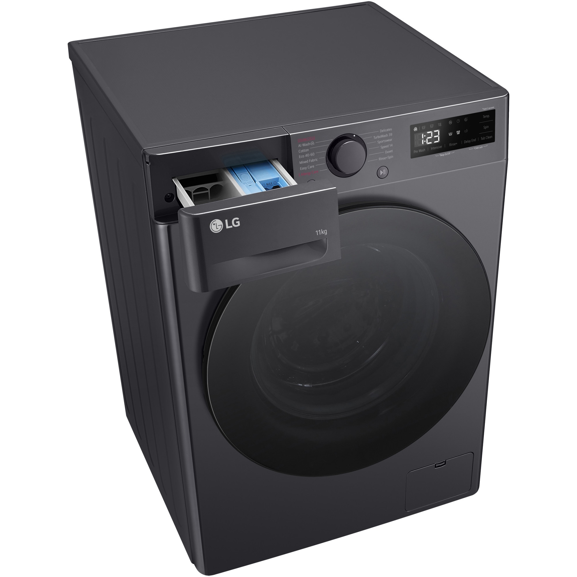 Masina de spalat rufe LG F4WR511S2M, 11 kg, 1400 rpm, Clasa A, Motor AI Direct Drive, TurboWash, Smart Diagnosis, Negru
