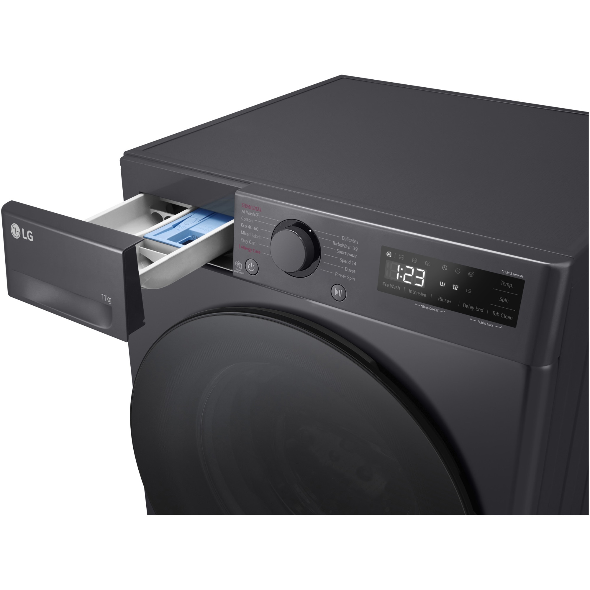 Masina de spalat rufe LG F4WR511S2M, 11 kg, 1400 rpm, Clasa A, Motor AI Direct Drive, TurboWash, Smart Diagnosis, Negru