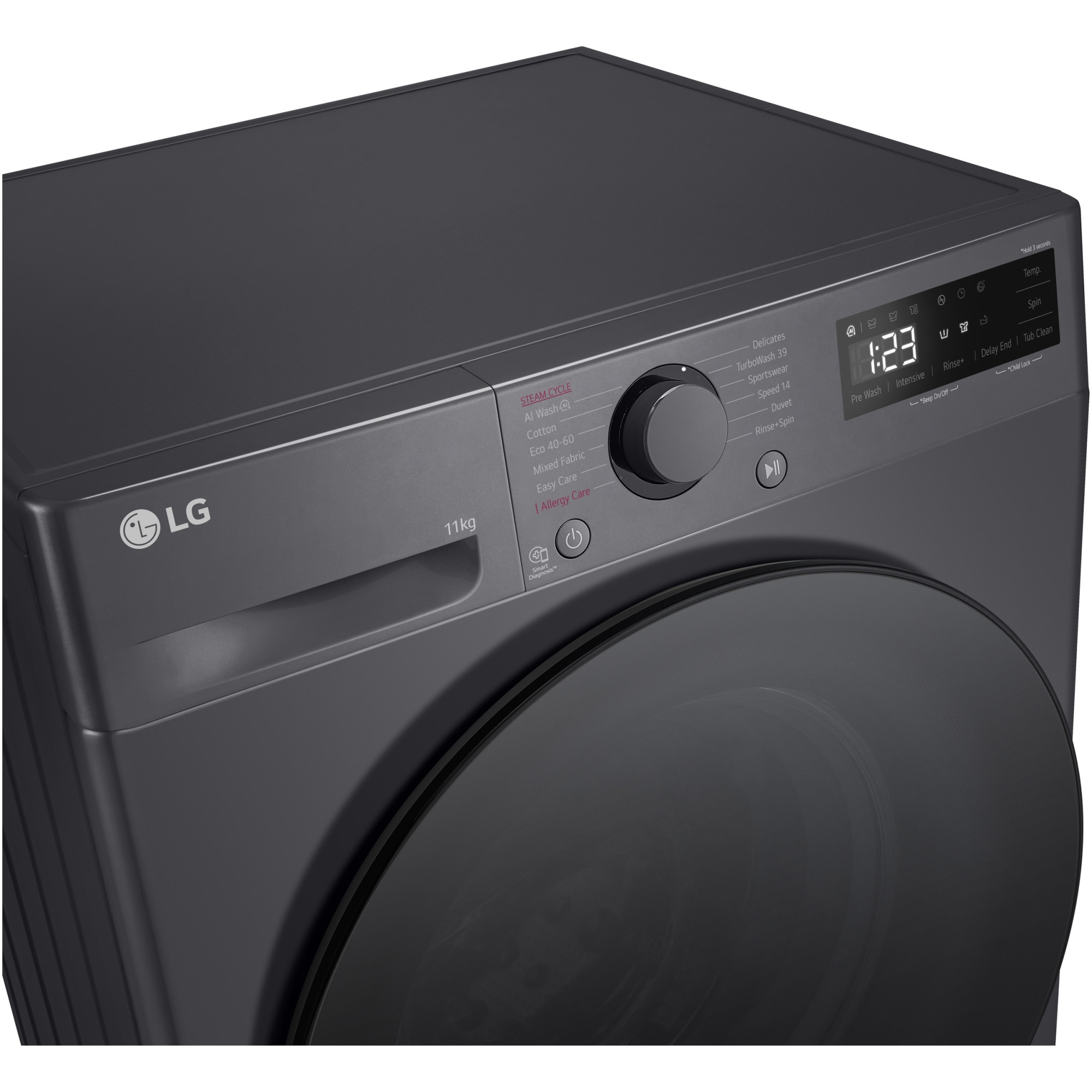 Masina de spalat rufe LG F4WR511S2M, 11 kg, 1400 rpm, Clasa A, Motor AI Direct Drive, TurboWash, Smart Diagnosis, Negru