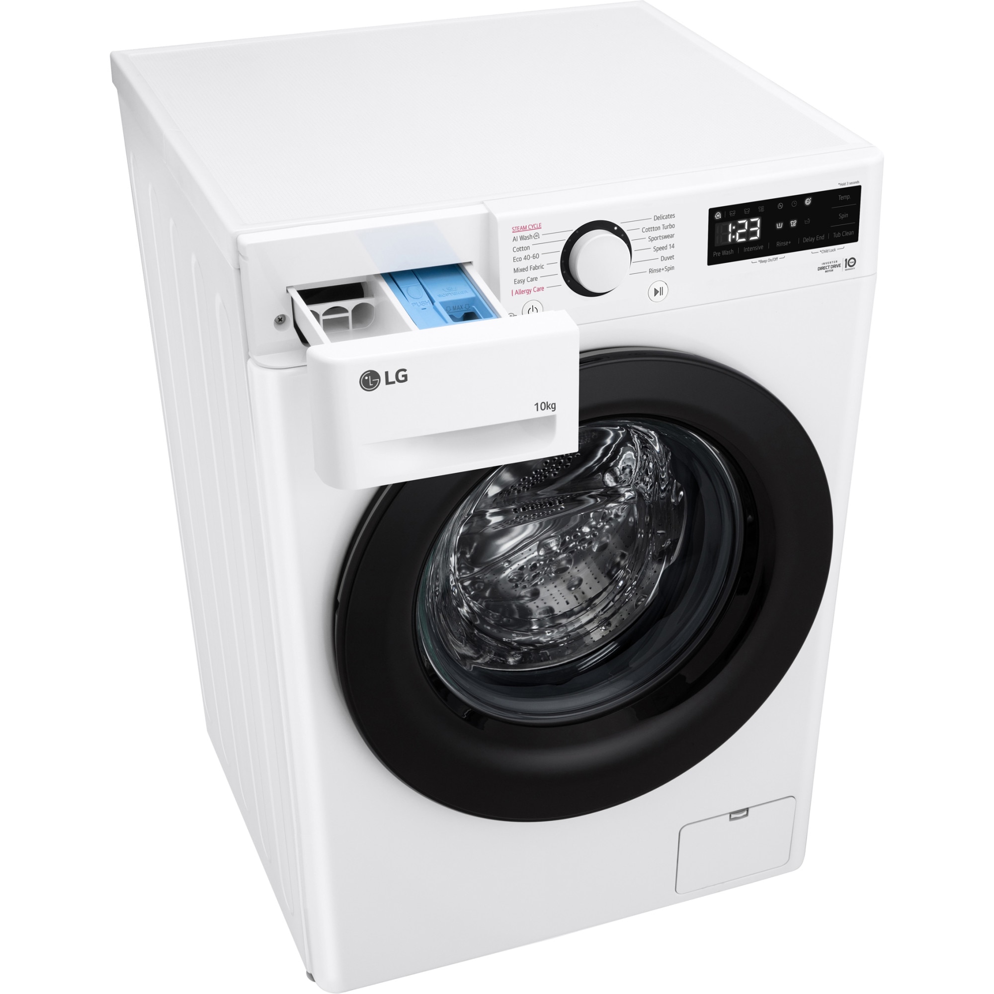 Masina de spalat rufe LG F4WR510SBW, 10 kg, 1400 RPM, Clasa A, Inverter Direct Drive, Steam, Smart Diagnosis, AI DD, AI Wash, Alb