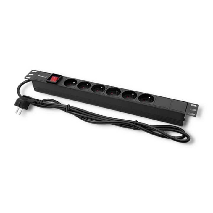 Удължител Qoltec, За RACK шкаф, 1U, 16A, PDU, 6xфренски, 2 м