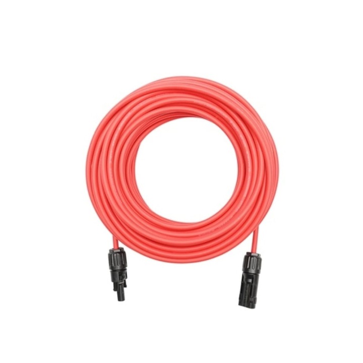 Cablu prelungire panou solar de 6mm², conector MC4, 1,5kw, 32A, 6,5 m liniar rosu, IP 67 ignifug si rezistenta UV