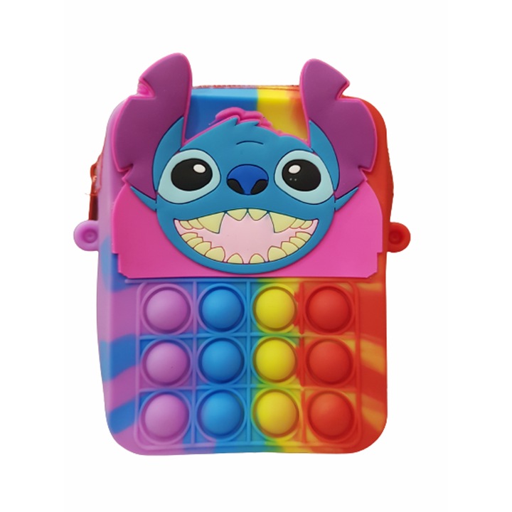 Stitch táska, váll, szilikon, többszínű, 12x9 cm