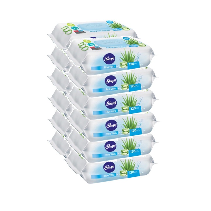 Set 12 x Servetele umede Sleepy cu Aloe Vera, fara alcool, 12 x 120, 1440 buc