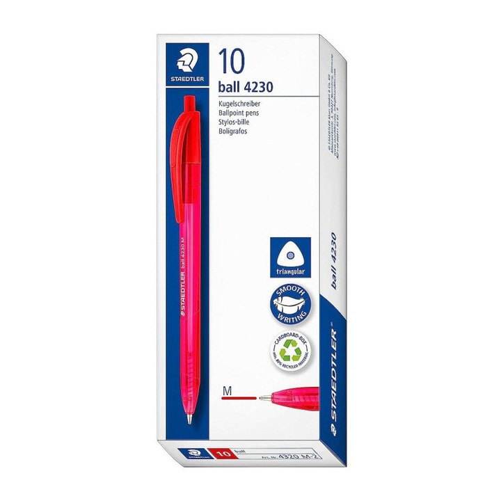 Комплект от 10 химикалки, прибиращи се, Staedtler 4230 M Red