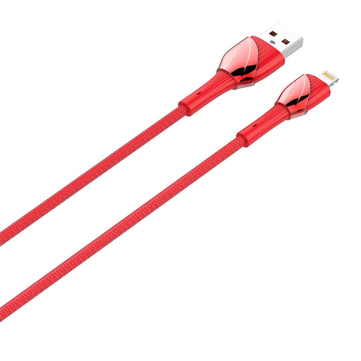 Cablu de date si incarcare rapida, Ldnio, Nailon, USB / tip Lightning, 30 W, 1 m, Rosu