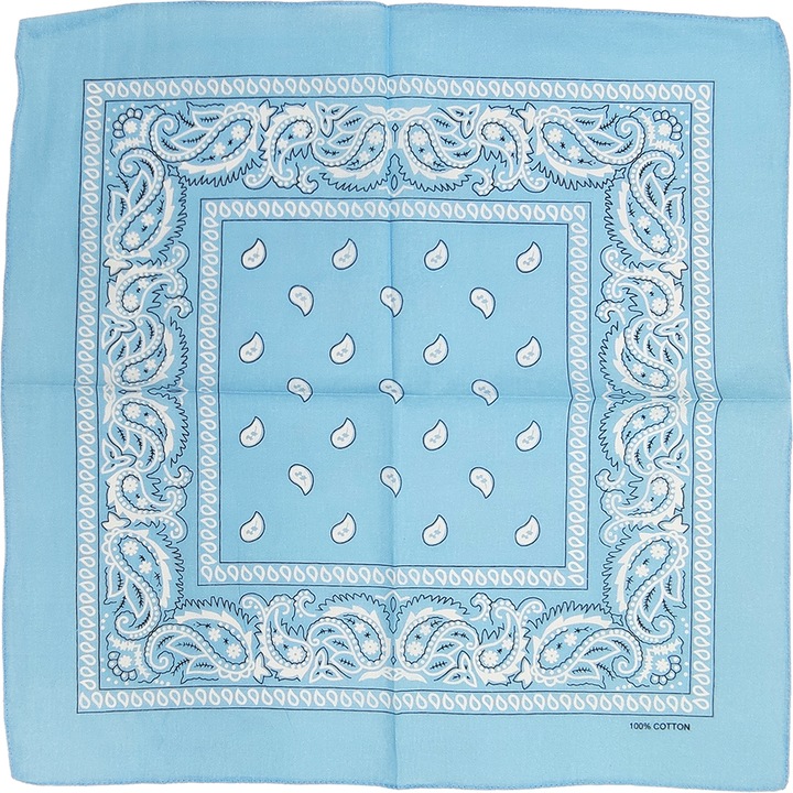 Esarfa tip bandana 100% bumbac, cu design Paisley, 54x54 cm, albastru ciel - 2