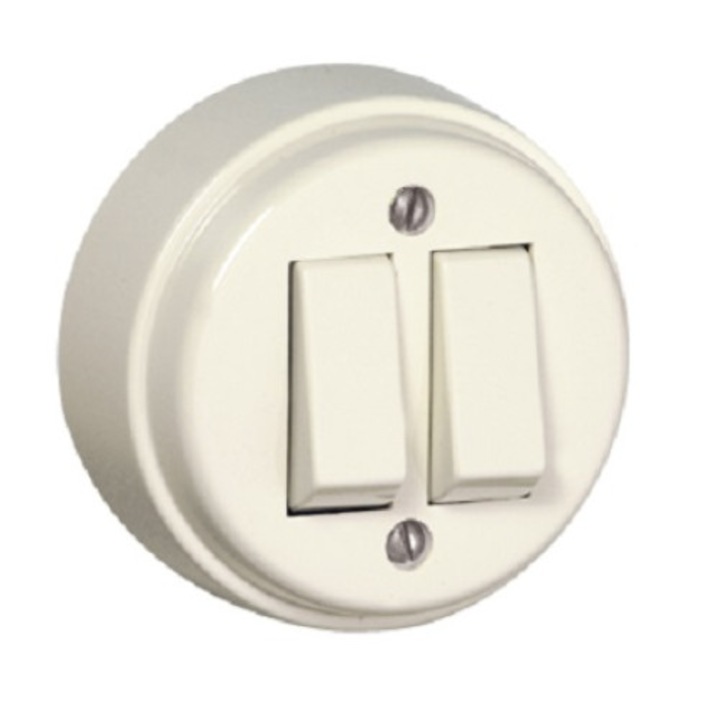 Intrerupator dublu montaj aparent culoare fildes 250V 10A