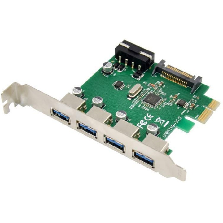 Placa cu 4 porturi, MicroConnect, PCIe, USB 3.0, Multicolor