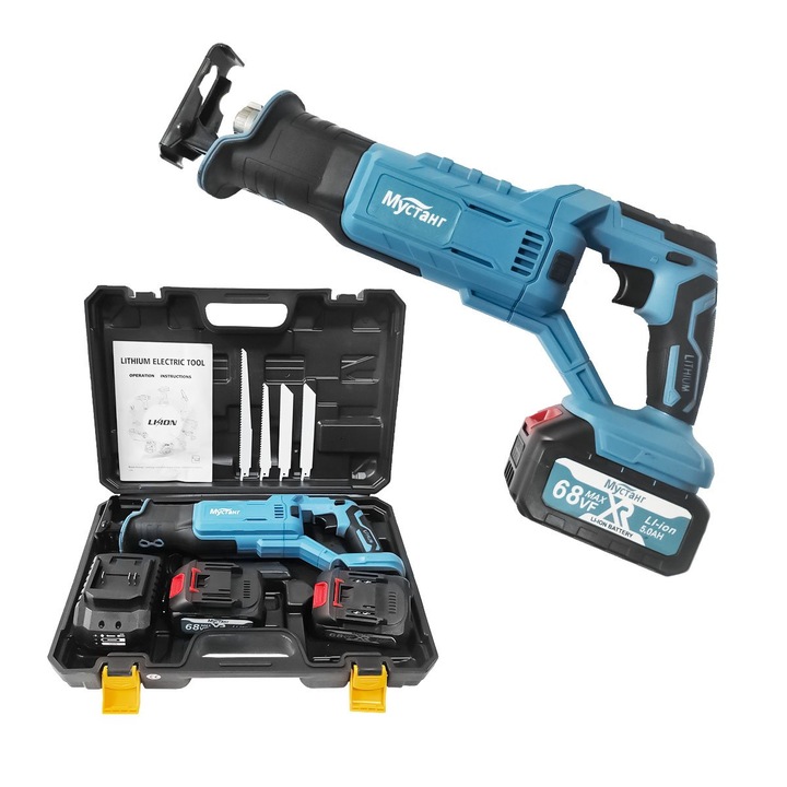 Fierastrau cu acumulator tip sabie, DDT-MUSTANG Profesional, 4 panze incluse diferite marimi, 5000 mAh