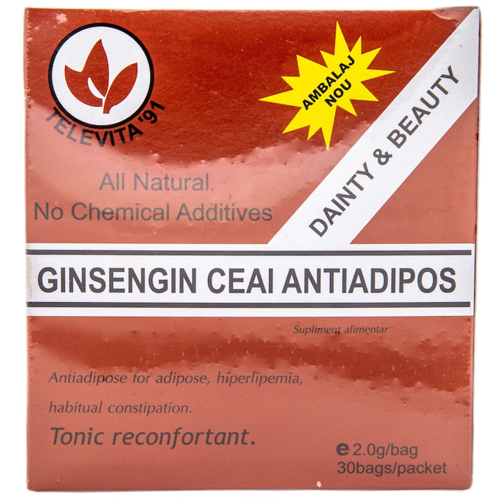 Ceai antiadipos Ginsengin formula imbunatatita, Dainty & Beauty, 30 pliculete x 2gr, Bio-Sante